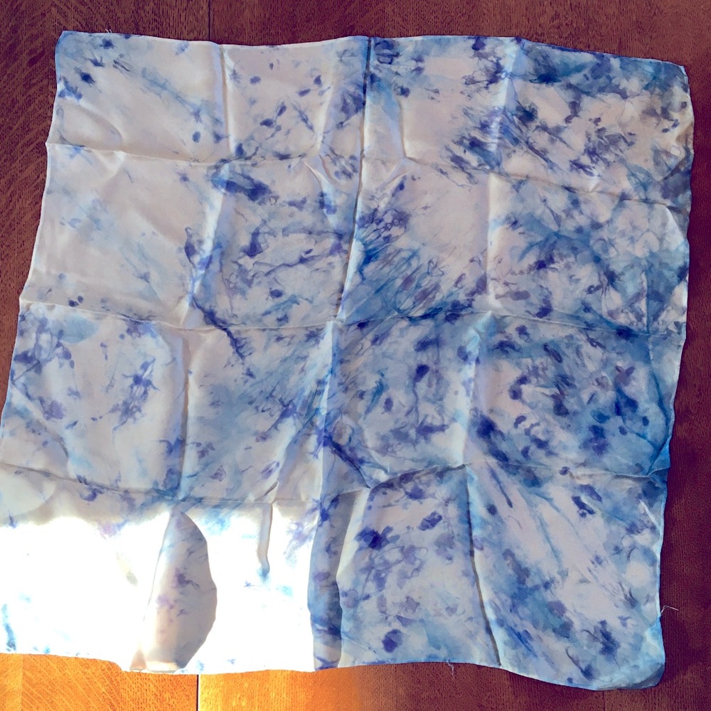Silk scarf, blue tie dyed, 20x20